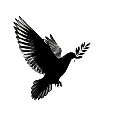 Obraz premium Dove carrying an olive branch isolated on transparent background, symbol of peace