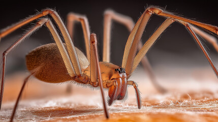 Naklejka premium Unique close-up of a spider showcasing intricate details of its body and surroundings