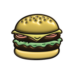 Cartoon Burger Illustration with Cheese, Lettuce, and Tomato