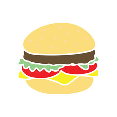 A playful cartoon hamburger with classic toppings in a whimsical design