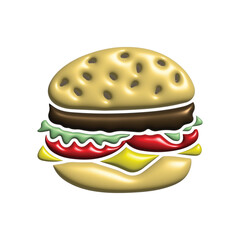 Delicious and realistic 3D illustration of a classic cheeseburger with lettuce, tomato, and cheese, perfect for food-related designs