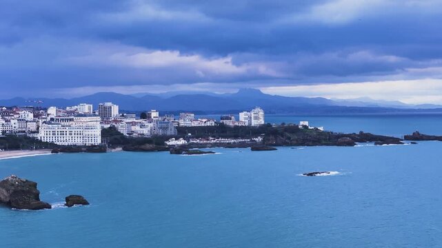 Aerial view from the coastal city of Biarritz at the Basque Country, bathed by the Atlantic Ocean.