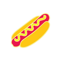 A vibrant, stylized illustration of a hot dog with mustard, perfect for food-themed designs and culinary graphics