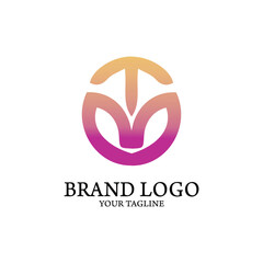 Elegant TM or MT monogram logo design in a circular shape with a vibrant pink and orange gradient. Modern abstract initial symbol for a business brand identity