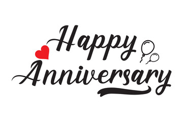 Happy Anniversary text with scattered heart details. isolated handwritten of happy anniversary with black color, Happy Anniversary calligraphic lettering design celebrate card template.