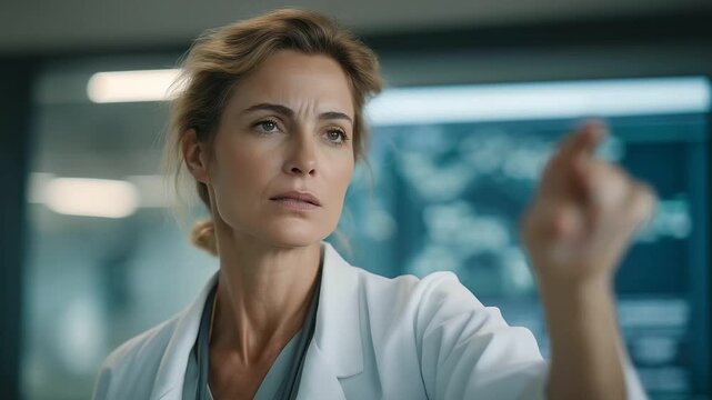 female doctor explaining complex medical process using flowchart visual communication in healthcare navigation three quarter wide angle cinematic color correction gentle