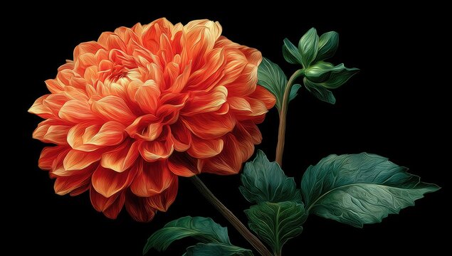 Vibrant orange dahlia on black backdrop - Powered by Adobe