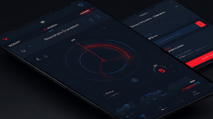 Smartphone interface displaying interactive data visualization with circular graph and dashboard elements
