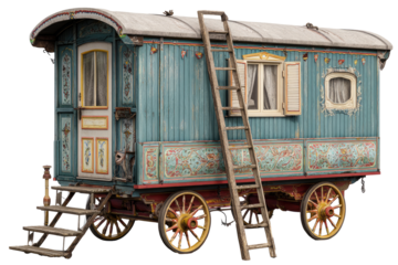 Antique, colorful, vintage caravan