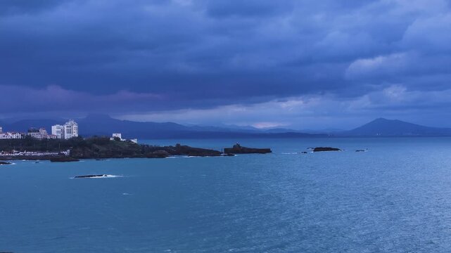 Aerial view from the coastal city of Biarritz at the Basque Country, bathed by the Atlantic Ocean.