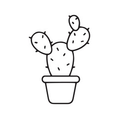 Cactus Line Icon. Potted Prickly Pear Succulent Vector Illustration. Simple Outline Symbol for Houseplant and Desert Plant Decoration.