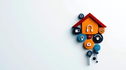 Smart home automation branding with clean vector icons on a perfectly white background