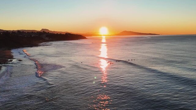 Rocky Uhabia beach of Bidarte hit by the sunset at the Basque Country.