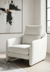 Contemporary interior design featuring a stylish white lounge armchair