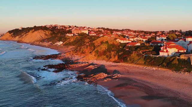 Rocky Uhabia beach of Bidarte hit by the sunset at the Basque Country.