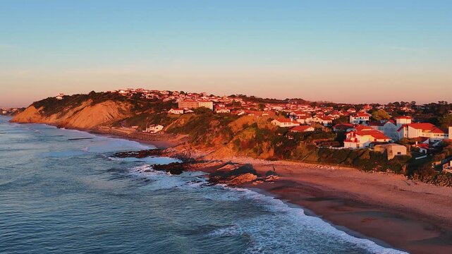 Rocky Uhabia beach of Bidarte hit by the sunset at the Basque Country.