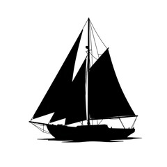Obraz premium Sailing Boat Monochrome Outline Silhouette Against Transparent Background