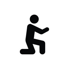 A simple black silhouette of a person kneeling with arms outstretched on a white background