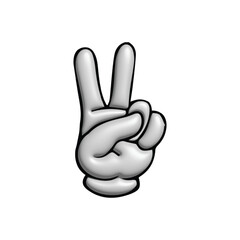 Isolated 3D illustration of a vintage-style white gloved hand gesturing the number two or a universal peace sign, showcasing a positive and friendly concept