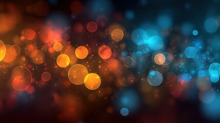 Abstract background with glowing bokeh lights in warm orange and cool blue tones creating a magical and festive atmosphere