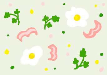 Pattern with fried eggs or english breakfast with bacon svg vector seamless