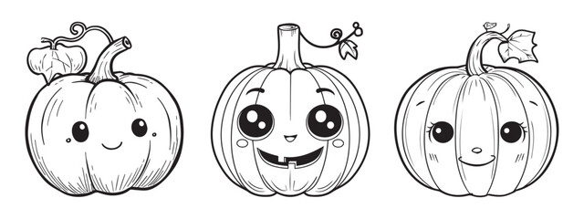 Pumpkin Icons Set - Black Vector Illustrations Isolated On White Background