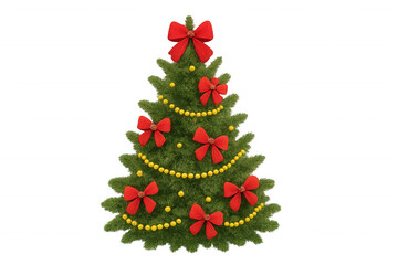 Naklejka premium Christmas tree decorated with red bows and yellow garland, symbolizing winter holidays and festive celebrations