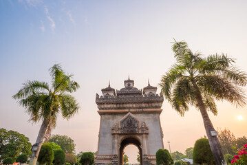 Fototapeta premium The most beautiful Viewpoint architecture Patuxay(Victory Gate) in Vientiane, Laos