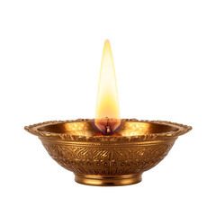 Obraz premium A traditional clay diya (oil lamp) with a bright flame, a symbol of light and hope for Indian festivals like Diwali and Navratri, isolated on a transparent background