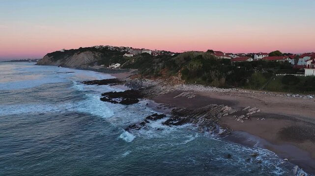 Rocky Uhabia beach of Bidarte hit by the sunset at the Basque Country.