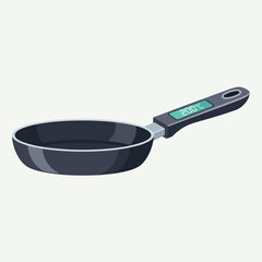Illustration of a black frying pan with a digital temperature display on the handle.