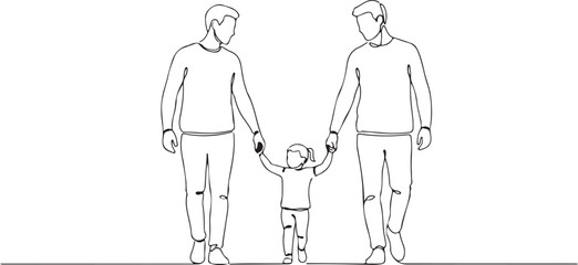 Parents Holding Child Hands Line Art