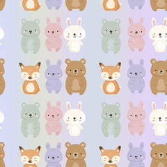 Fototapeta premium Cute Pastel Bunnies and Bears Illustration