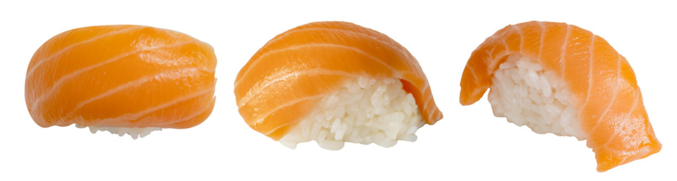 collection of Salmon Nigiri Sushi set isolated on a white background