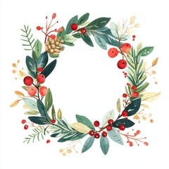 Fototapeta premium Christmas wreath illustration watercolor christmas.