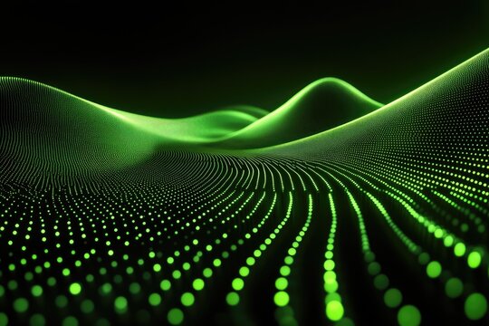 Abstract digital landscape of glowing green dots