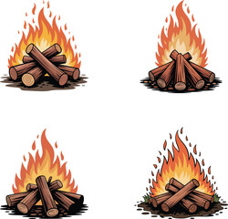 Campfire Illustrations Flames and Burning Logs