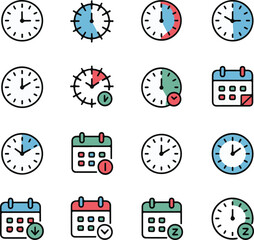 Time and Calendar Icons Set Clock and Schedule Symbols