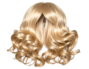Naklejka premium Voluminous Blonde Wig with Long Curly Hair, Front View, Isolated on Transparent Background