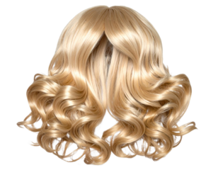 Voluminous Blonde Wig with Long Curly Hair, Front View, Isolated on Transparent Background