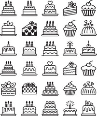 Birthday cake and cupcake icon set for parties and celebrations
