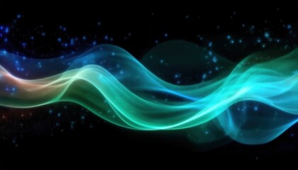 glowing turquoise light wave flowing in dark cosmic space with sparkling stars and fluid motion ideal for wallpaper or banner background
