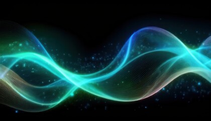 Fototapeta premium glowing turquoise light wave flowing in dark cosmic space with sparkling stars and fluid motion ideal for wallpaper or banner background