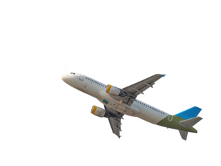 Commercial airplane flying taking off transparent background
