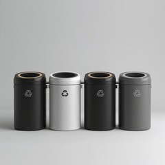  set of 4 modern trash cans for separating dry recyclable, wet recyclable and non-recyclable waste