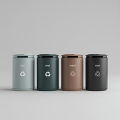 set of 4 modern trash cans for separating dry recyclable, wet recyclable and non-recyclable waste