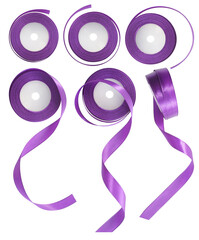 Set collection or collage of purple ribbon spool isolated on transparent background