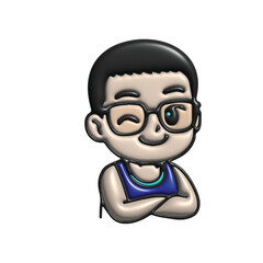 Cute Cartoon Illustration of a Winking Boy with Glasses and Crossed Arms, Smiling and Cheerful