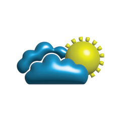 Vibrant 3D Weather Icon Depicting a Bright Sun Peeking Through Blue Clouds, Symbolizing a Partly Cloudy Forecast or Mild Climate Conditions, Perfect for Digital Applications and UI Design Elements