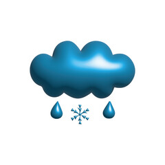 Weather icon depicting a blue cloud with raindrops and a snowflake on a white background